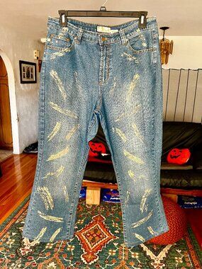 CREST JEANS The Collection Gold Metallic Paint Denim JEANS Sz. 15/16